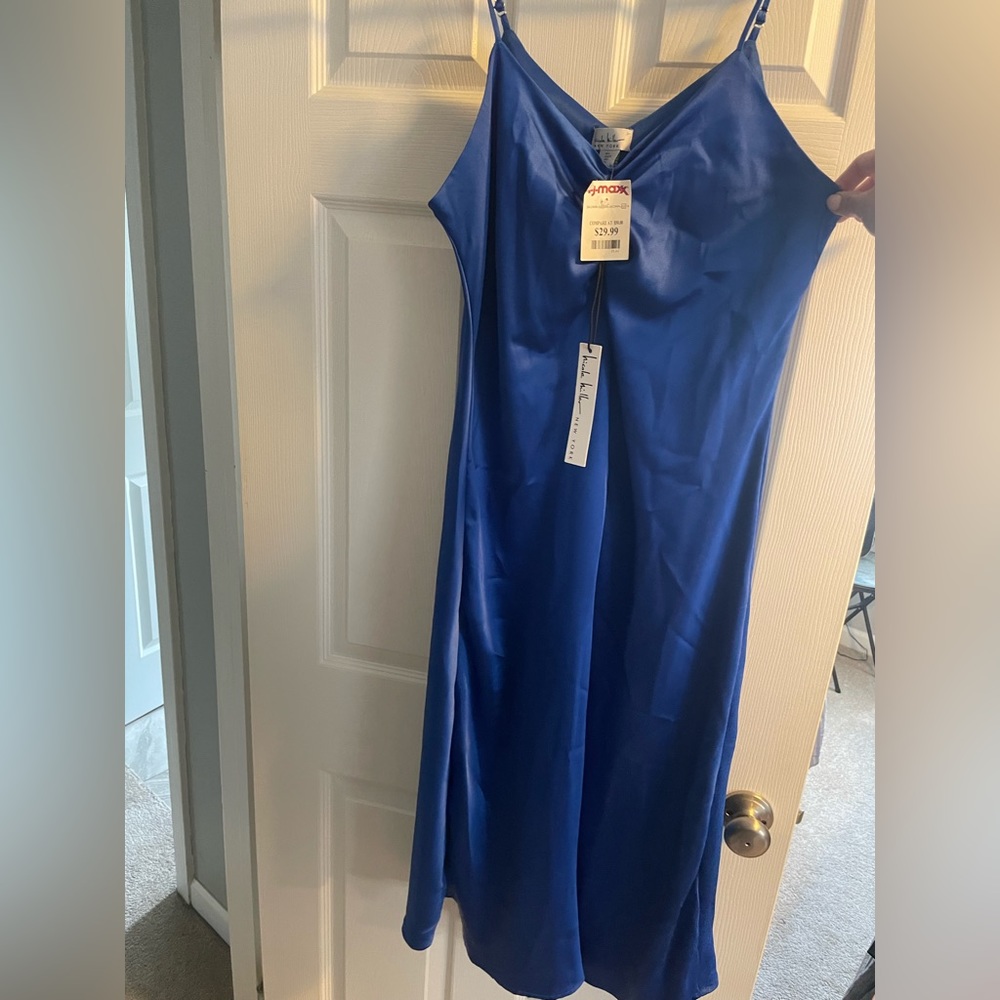 Nicole Miller satin blue dress. Adjustable straps.